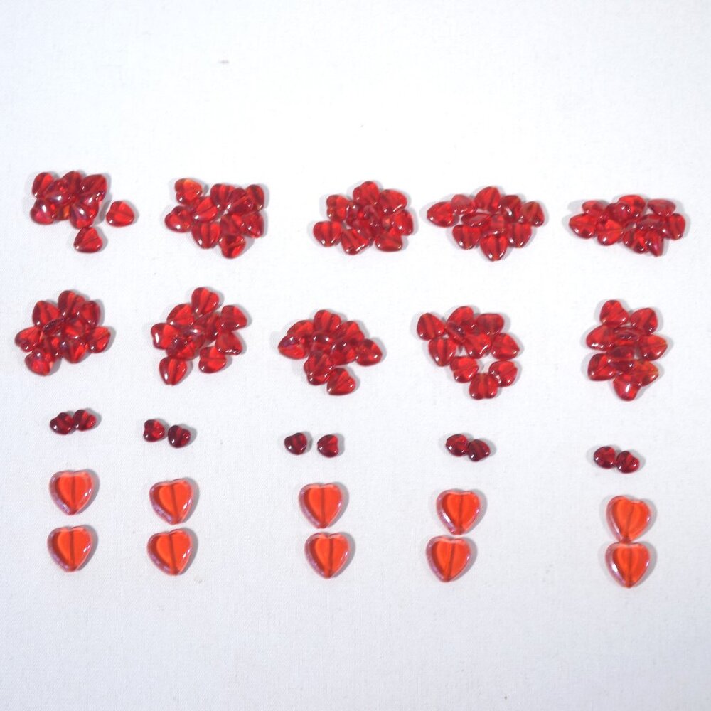 NEW ASSORTED CZECH  RED GLASS HEART BEADS, 120 PC